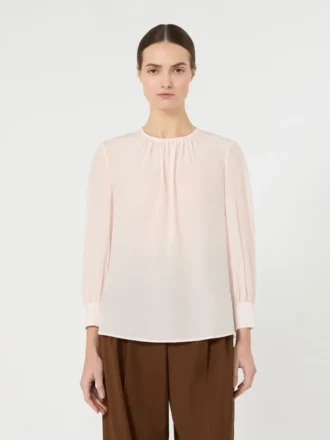 Silke-bluse med rund hals, rosa