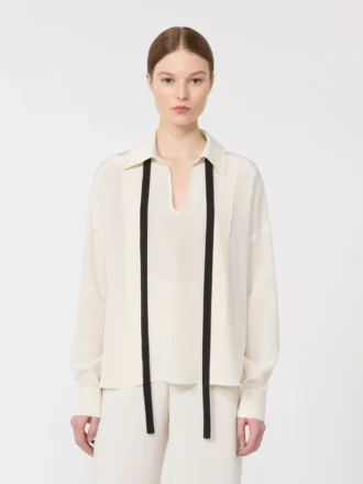 Silkebluse med sløyfe, beige
