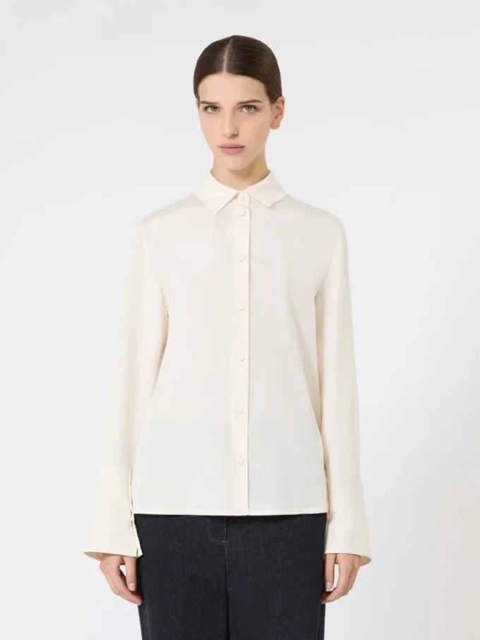 Skjorte i silke-crepe de chine, elfenben