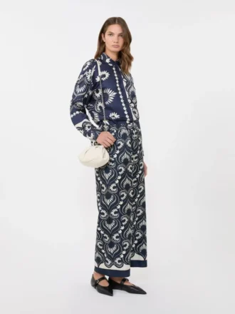 Skjorte i silke med patchwork-mønster, marineblå