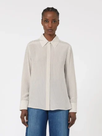 Skjorte i trykt crepe de chine, kamel