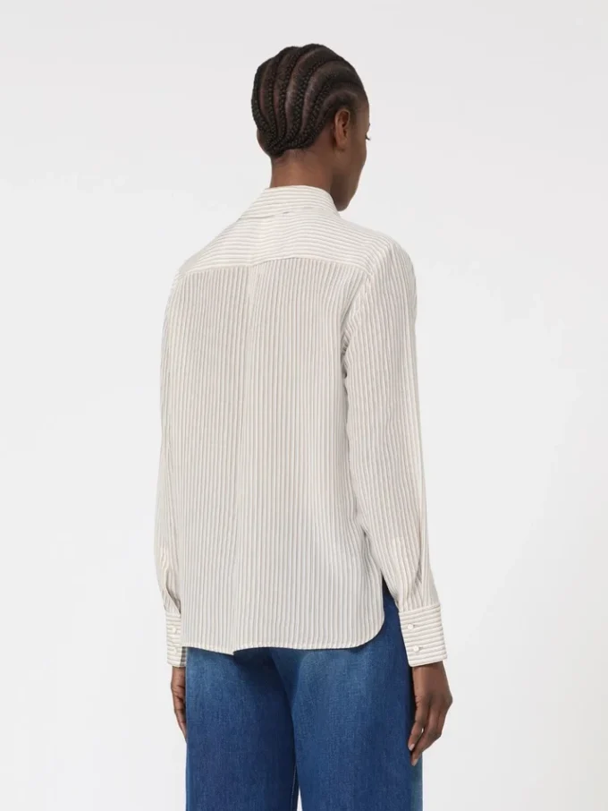 Skjorte i trykt crepe de chine, kamel