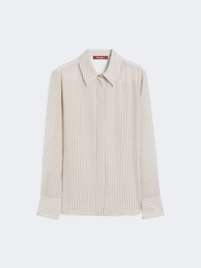 Skjorte i trykt crepe de chine, kamel