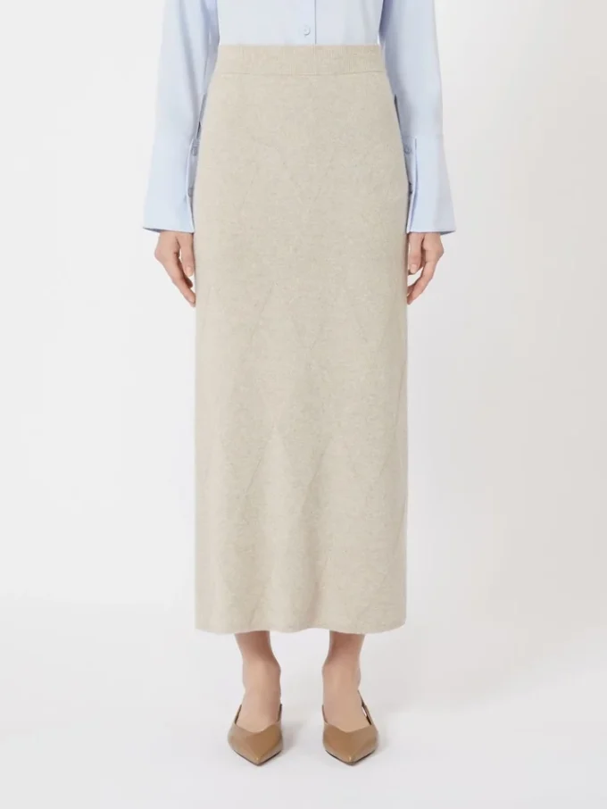 Skjørt i argyle-mønstret kashmirgarn, beige