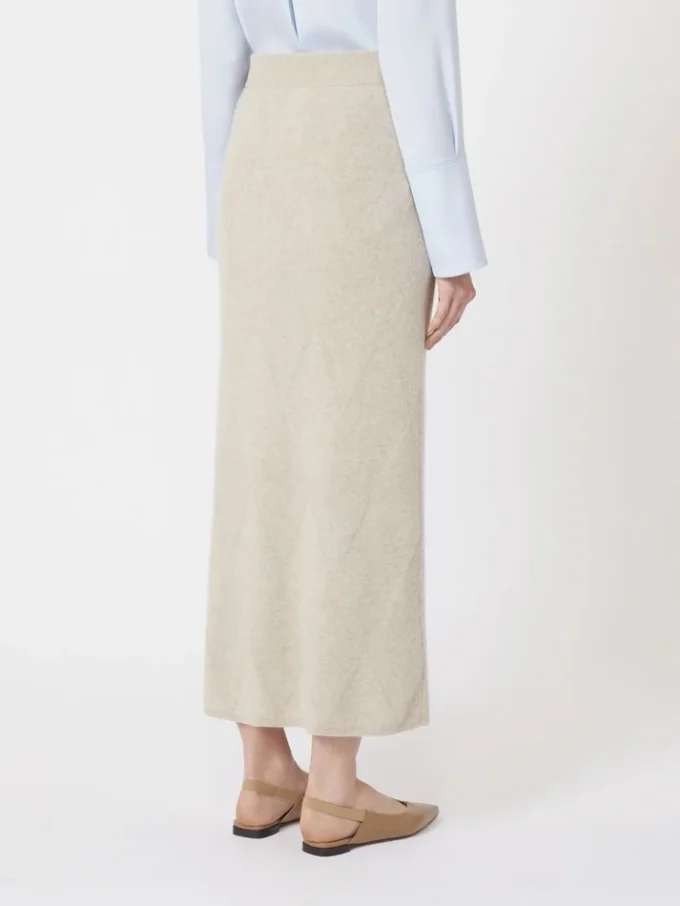 Skjørt i argyle-mønstret kashmirgarn, beige