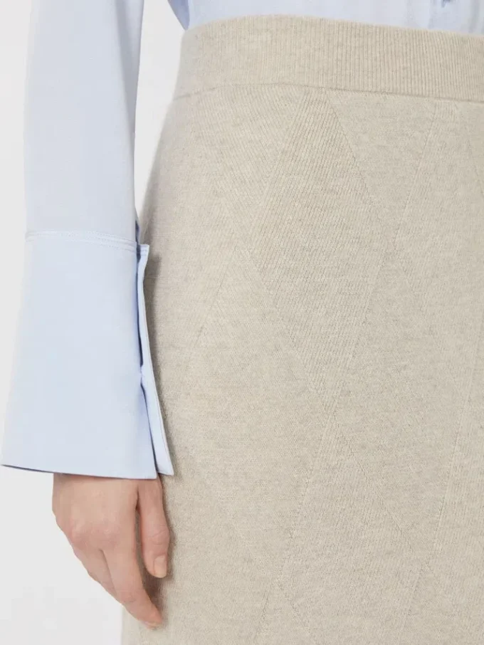 Skjørt i argyle-mønstret kashmirgarn, beige