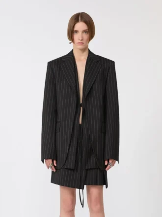 Skreddersydd blazer i gabardin med nålestriper, svart