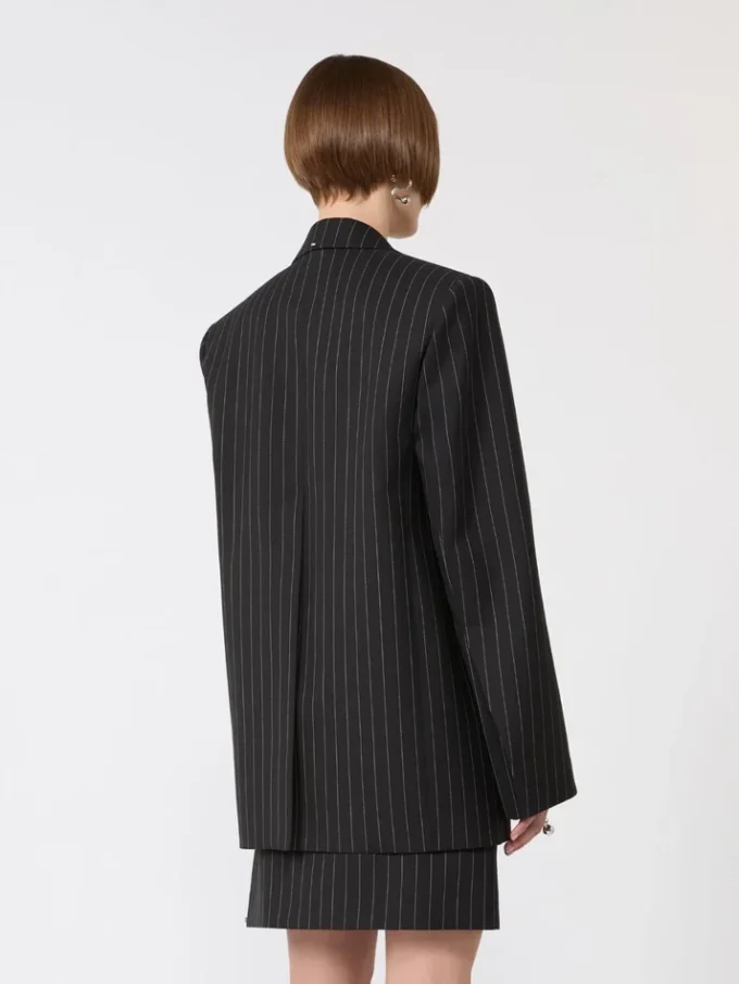 Skreddersydd blazer i gabardin med nålestriper, svart