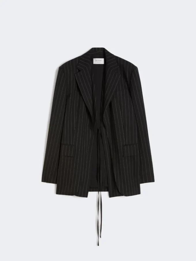 Skreddersydd blazer i gabardin med nålestriper, svart