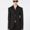 Slim-fit blazer i stretchgabardin, svart Slim-fit blazer i stretchgabardin, svart