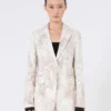 Slim-fit blazer i trykt organza og gabardin, hvit