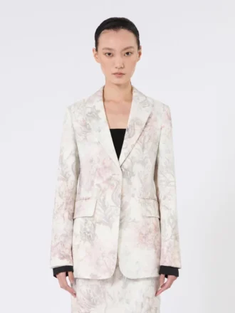 Slim-fit blazer i trykt organza og gabardin, hvit