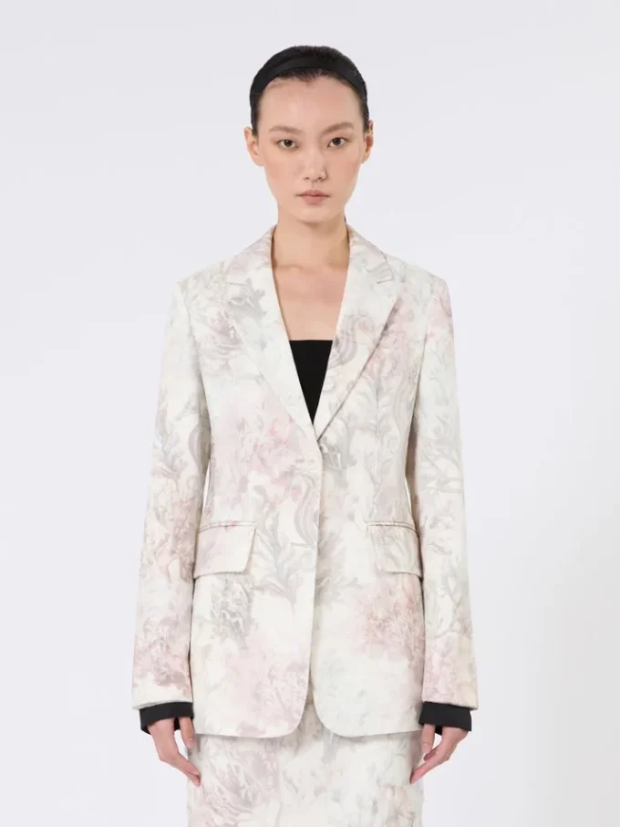 Slim-fit blazer i trykt organza og gabardin, hvit