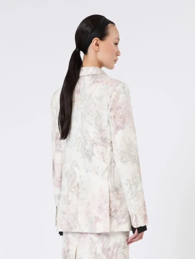 Slim-fit blazer i trykt organza og gabardin, hvit