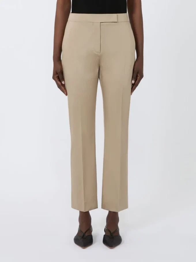 Slim-fit bukser i bomullssatin, kaki