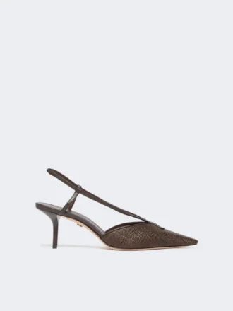 Slingbacks i kanvas med raffia-look, mørkebrune