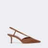 Slingbacks i kanvas med raffia-look, ravbrune