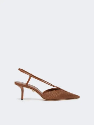 Slingbacks i kanvas med raffia-look, ravbrune