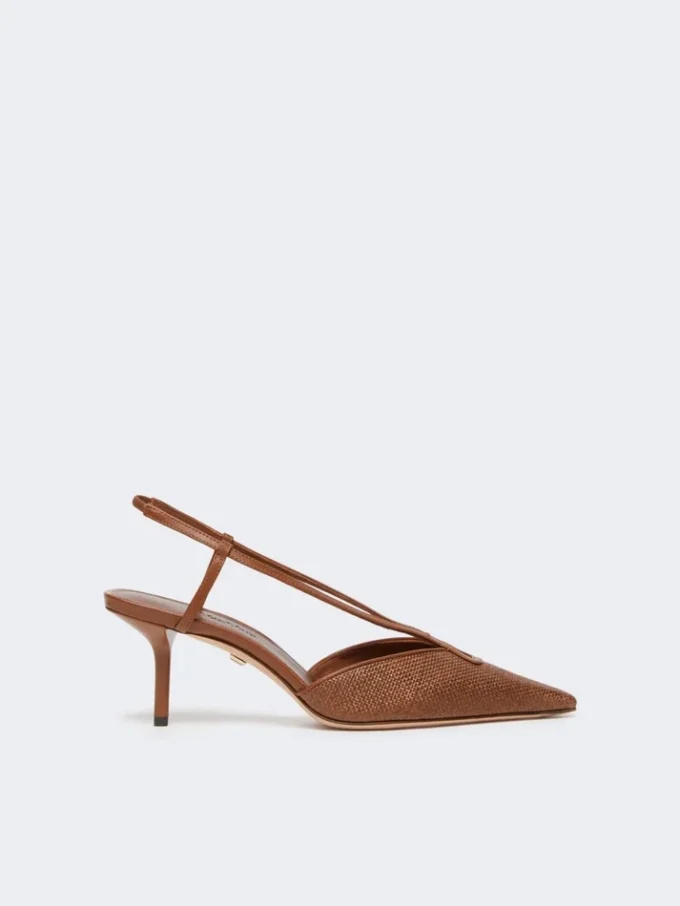 Slingbacks i kanvas med raffia-look, ravbrune