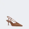 Slingbacks i kanvas med raffia-look, ravbrune