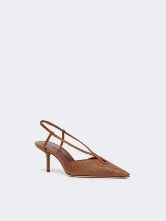 Slingbacks i kanvas med raffia-look, ravbrune