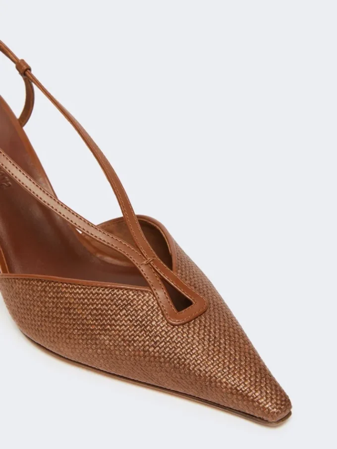 Slingbacks i kanvas med raffia-look, ravbrune