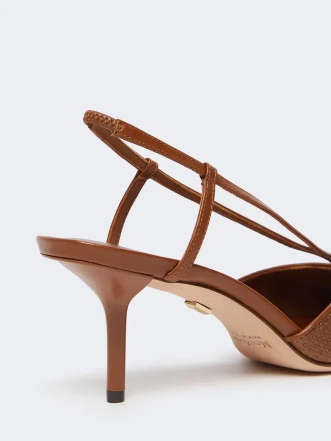 Slingbacks i kanvas med raffia-look, ravbrune