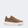 Sneakers i semsket skinn og teddy-stoff, hasselnøttbrun