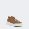Sneakers i semsket skinn og teddy-stoff, hasselnøttbrun