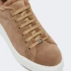 Sneakers i semsket skinn og teddy-stoff, hasselnøttbrun