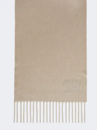 Stola i ren kashmir med monogramdetalj, sand