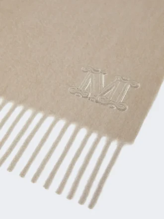 Stola i ren kashmir med monogramdetalj, sand