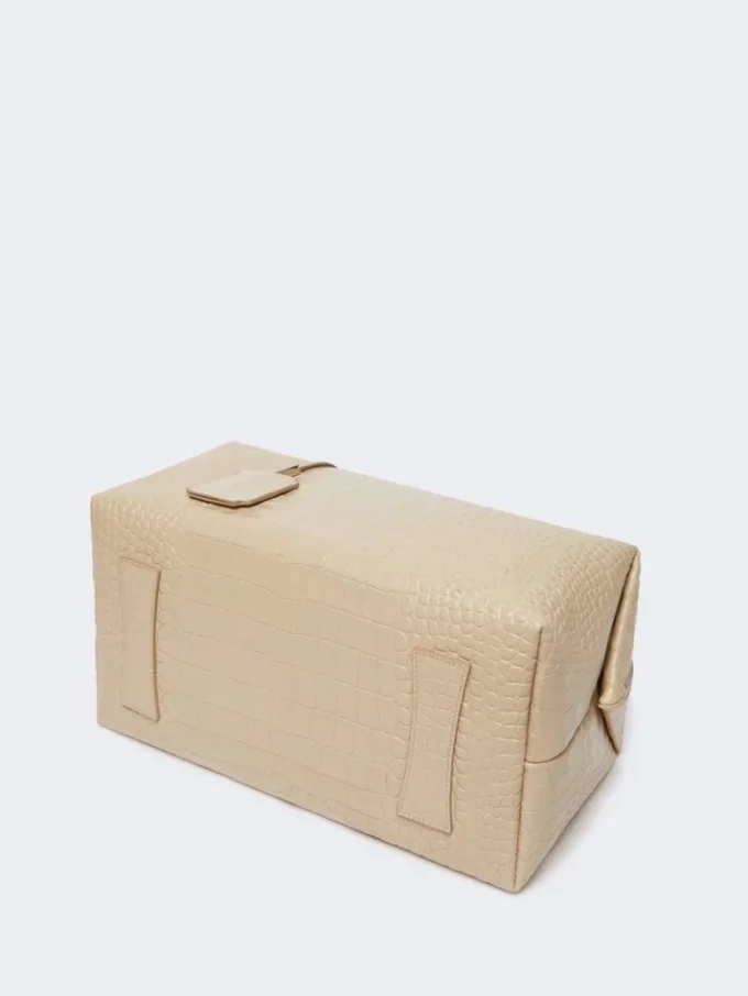 Stor bostonbag i skinn med krokodillemønster, is Stor bostonbag i skinn med krokodillemønster, is