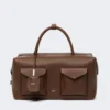 Stor bostonbag i skinn med lommer, brun