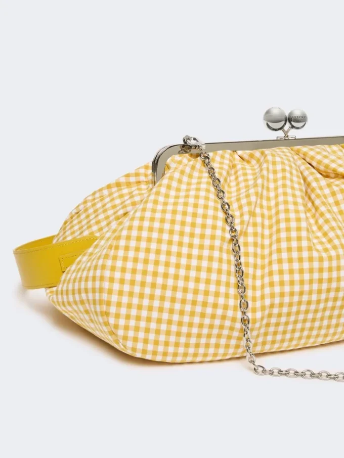 Stor Pasticcino-veske i bomull med gingham-mønster, gul Stor Pasticcino-veske i bomull med gingham-mønster, gul