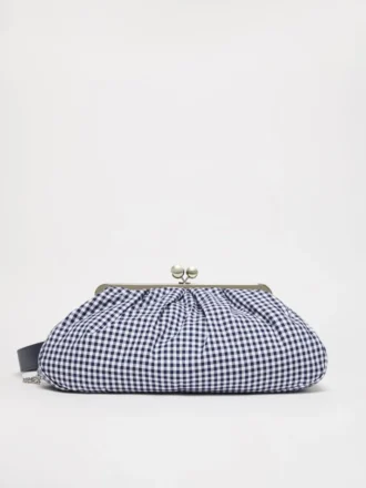Stor pasticcino-veske i bomull med gingham-mønster, ultramarin