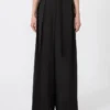 Stretchbukser i ull med vid passform, svart