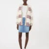 Stripet cardigan i ull og bomull, sand
