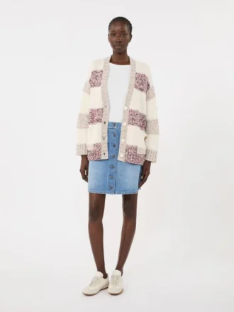 Stripet cardigan i ull og bomull, sand