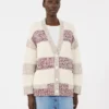 Stripet cardigan i ull og bomull, sand