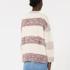Stripet cardigan i ull og bomull, sand