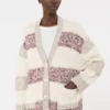 Stripet cardigan i ull og bomull, sand