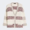 Stripet cardigan i ull og bomull, sand