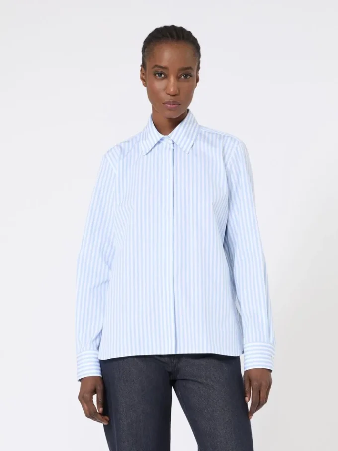 Stripet poplin-skjorte, lyseblå