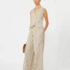 Stripet vest i bomulls- og silke-canvas, beige