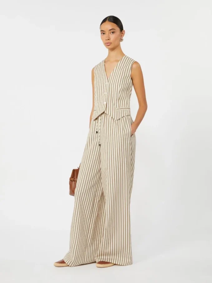 Stripet vest i bomulls- og silke-canvas, beige