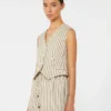 Stripet vest i bomulls- og silke-canvas, beige