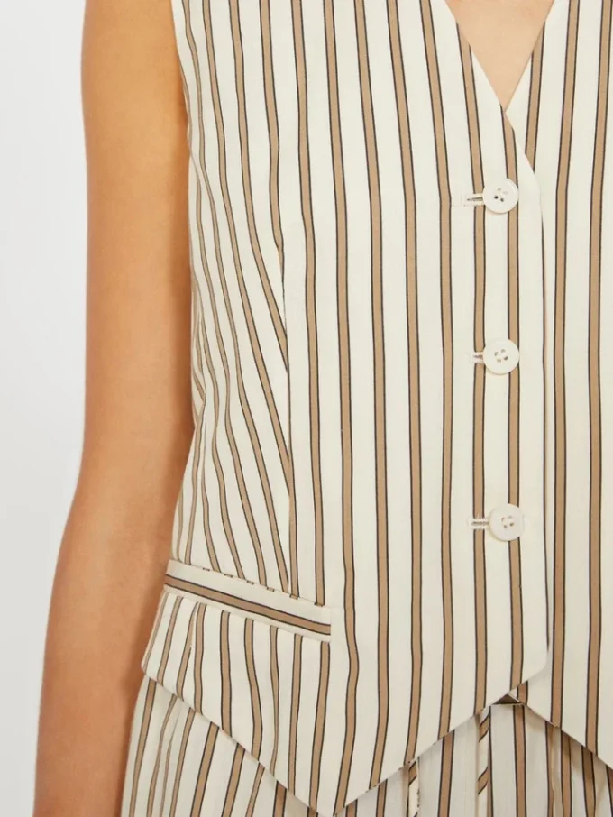 Stripet vest i bomulls- og silke-canvas, beige