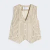 Stripet vest i bomulls- og silke-canvas, beige