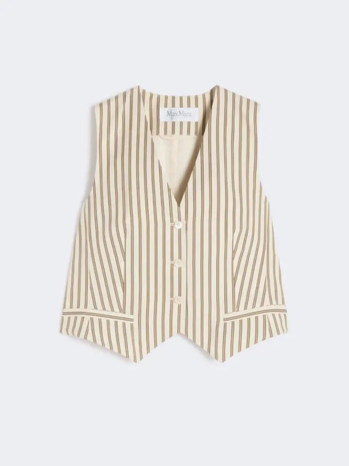 Stripet vest i bomulls- og silke-canvas, beige